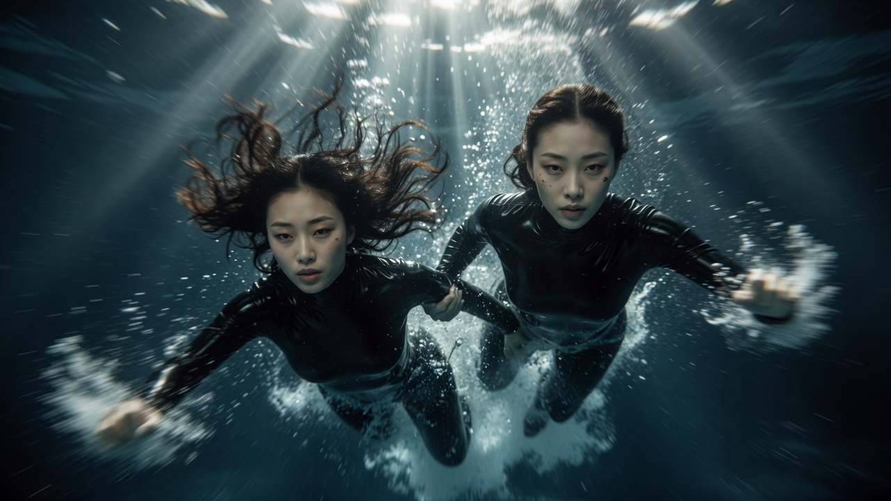 Underwater yank, hair wild